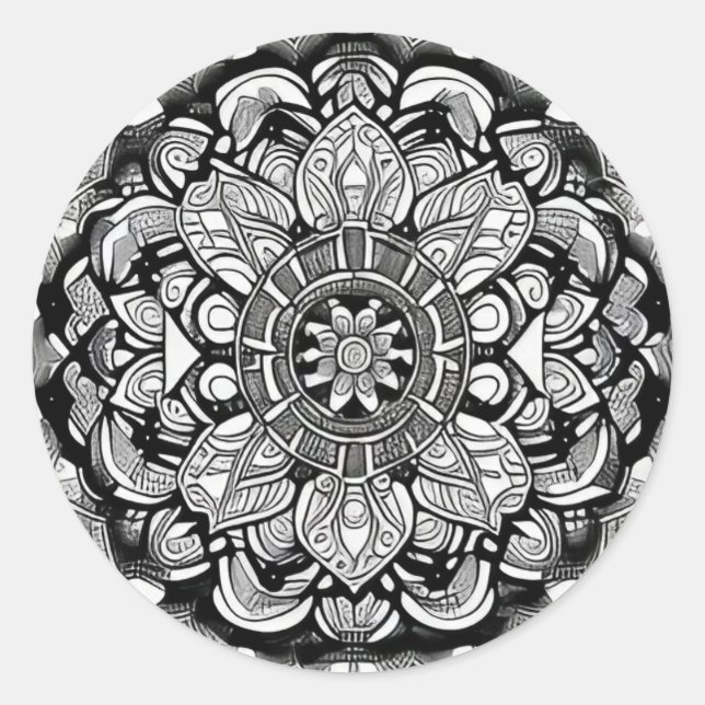 Black and White Mandala Classic Round Sticker (Front)