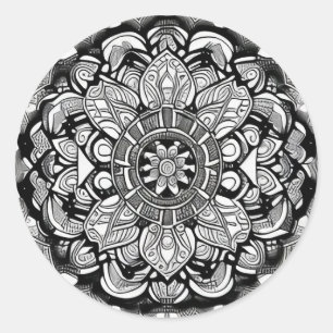 Black and White Mandala Classic Round Sticker