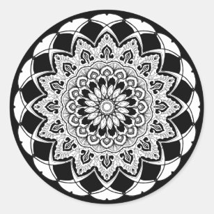 Black and White Mandala Classic Round Sticker