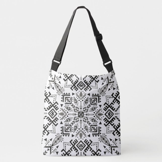 Black and White Mandala  Crossbody Bag (Front)