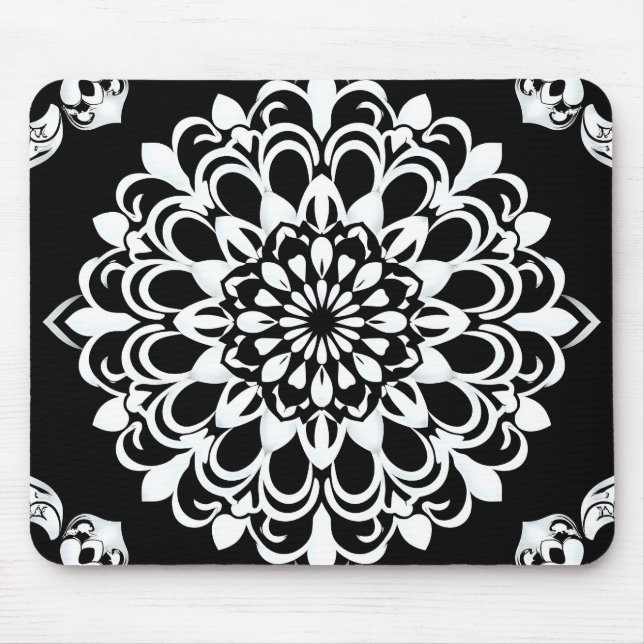 Black and White Mandala Design Mouse Mat (Front)
