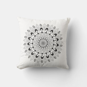 Black and White Mandala Flower Design Throw Pillow