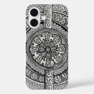 Black and White Mandala Flower Floral Patterned iPhone 16 Case