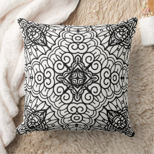 Black and White Mandala Frame Pattern Cushion