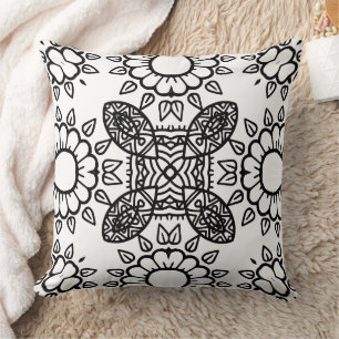 Black and White Mandala Frame Pattern Cushion