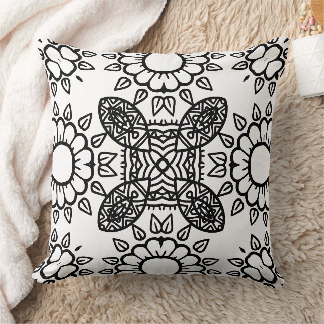 Black and White Mandala Frame Pattern  Cushion (Blanket)