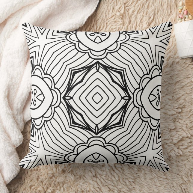 Black and White Mandala Frame Pattern  Cushion (Blanket)