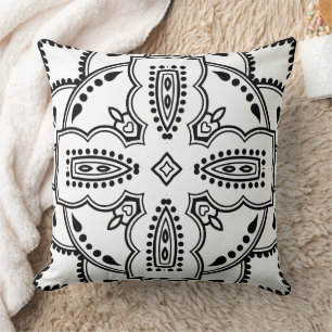 Black and White Mandala Frame Pattern Cushion