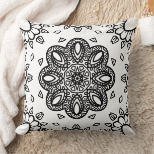 Black and White Mandala Frame Pattern Cushion