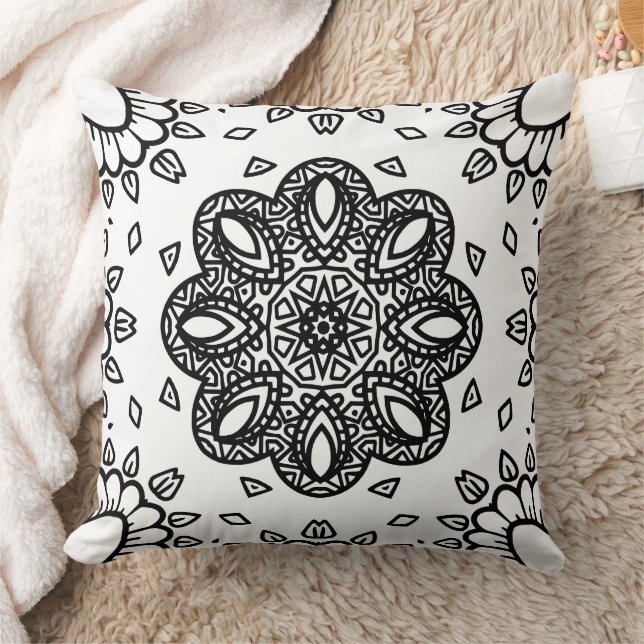 Black and White Mandala Frame Pattern  Cushion (Blanket)