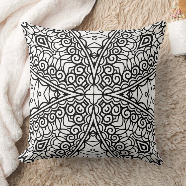 Black and White Mandala Frame Pattern  Cushion (Blanket)
