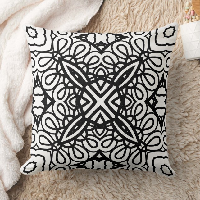 Black and White Mandala Frame Pattern  Cushion (Blanket)