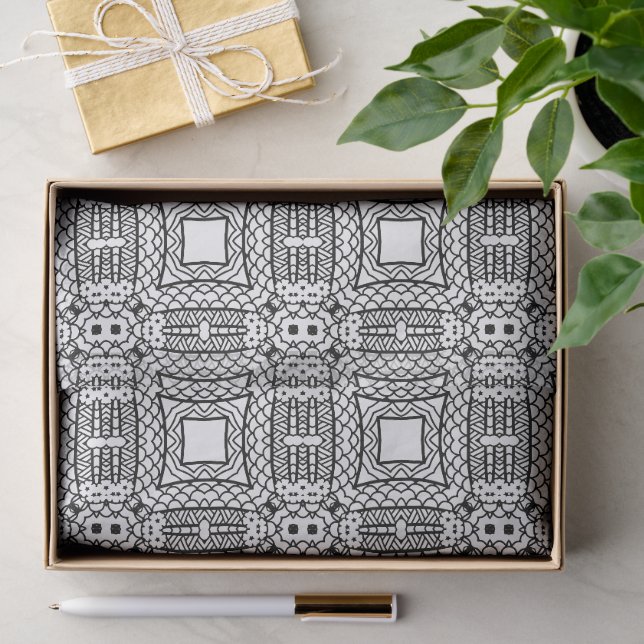 Black and White Mandala Frame Pattern  Tissue Paper (Gift)