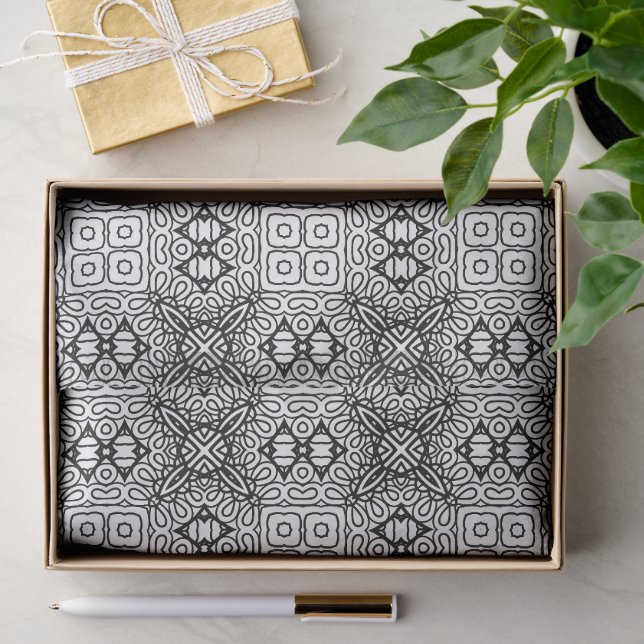 Black and White Mandala Frame Pattern  Tissue Paper (Gift)