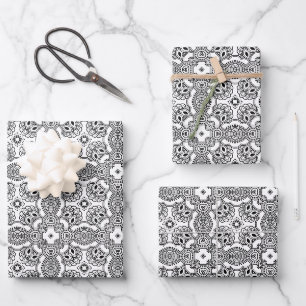 Black and White Mandala Frame Pattern Wrapping Paper Sheet