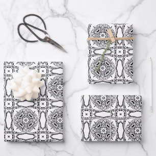Black and White Mandala Frame Pattern Wrapping Paper Sheet
