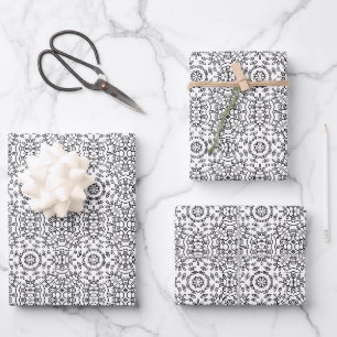 Black and White Mandala Frame Pattern Wrapping Paper Sheet