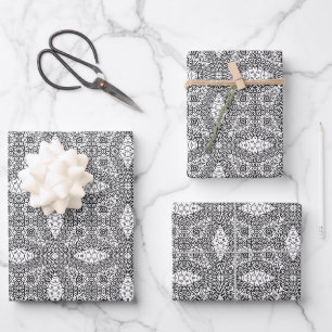 Black and White Mandala Frame Pattern Wrapping Paper Sheet