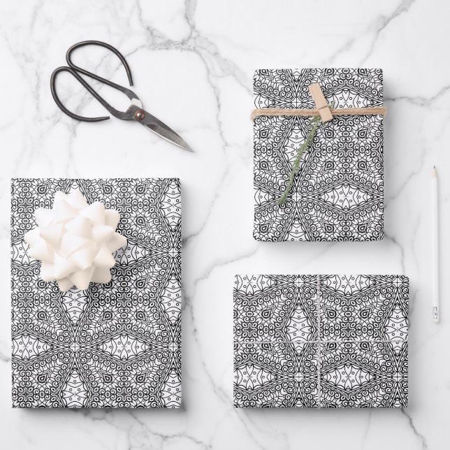 Black and White Mandala Frame Pattern  Wrapping Paper Sheet (Front)