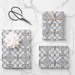 Black and White Mandala Frame Pattern Wrapping Paper Sheet