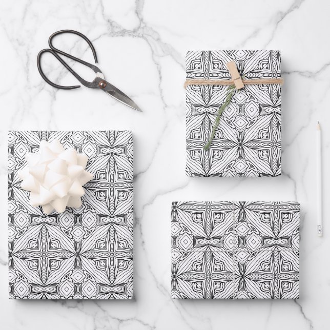 Black and White Mandala Frame Pattern  Wrapping Paper Sheet (Front)