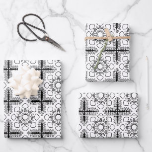 Black and White Mandala Frame Pattern Wrapping Paper Sheet