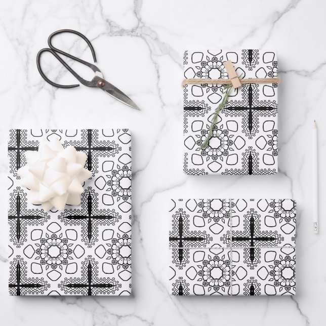 Black and White Mandala Frame Pattern  Wrapping Paper Sheet (Front)