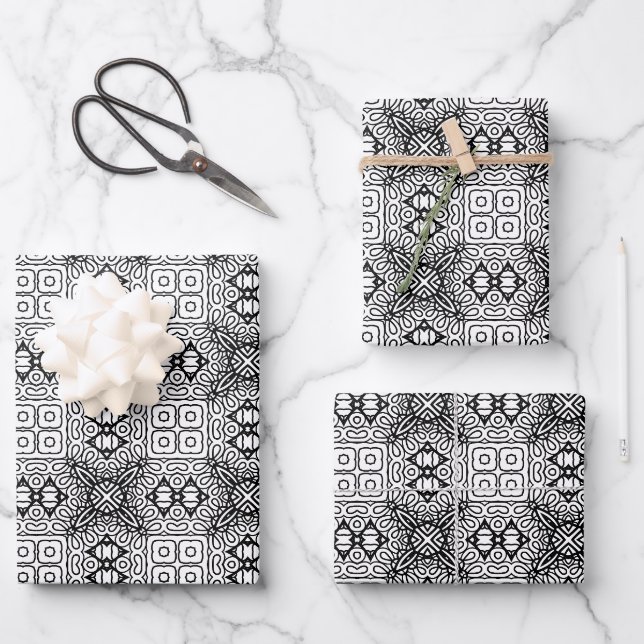 Black and White Mandala Frame Pattern  Wrapping Paper Sheet (Front)