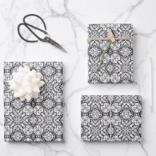 Black and White Mandala Frame Pattern Wrapping Paper Sheet