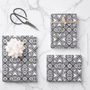 Black and White Mandala Frame Pattern Wrapping Paper Sheet