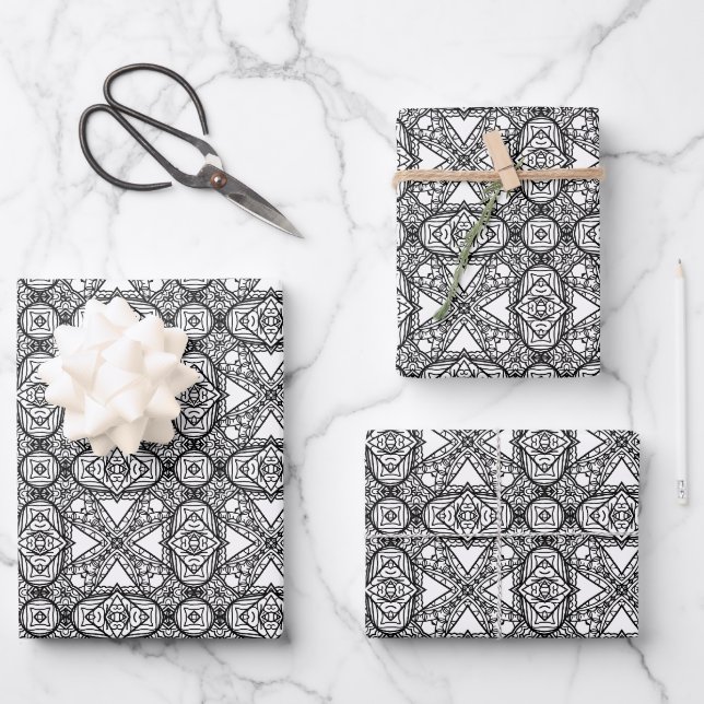 Black and White Mandala Frame Pattern  Wrapping Paper Sheet (Front)