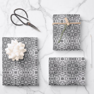Black and White Mandala Frame Pattern Wrapping Paper Sheet