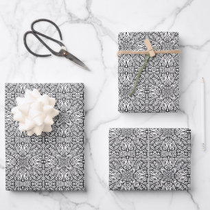 Black and White Mandala Frame Pattern Wrapping Paper Sheet
