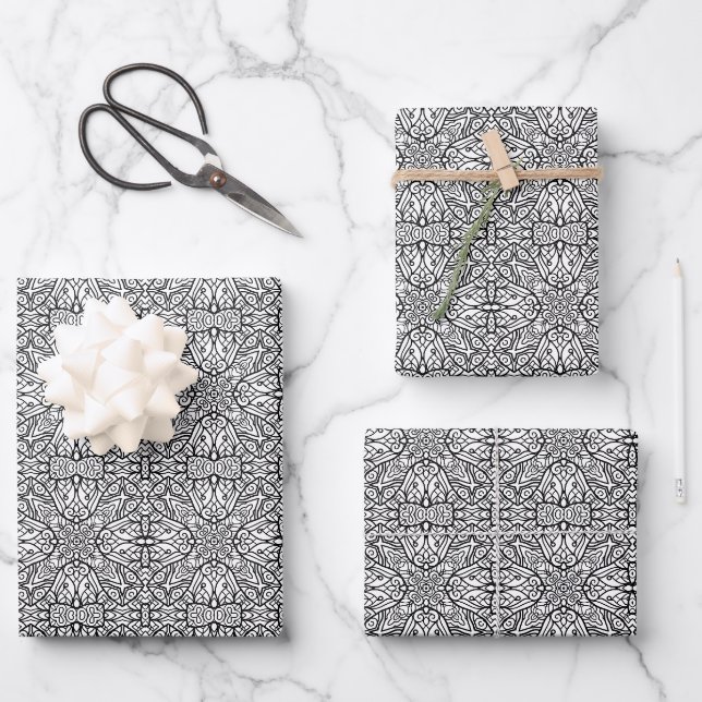 Black and White Mandala Frame Pattern  Wrapping Paper Sheet (Front)