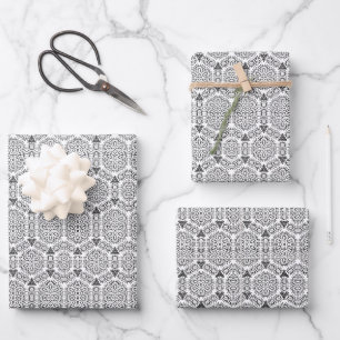 Black and White Mandala Frame Pattern Wrapping Paper Sheet