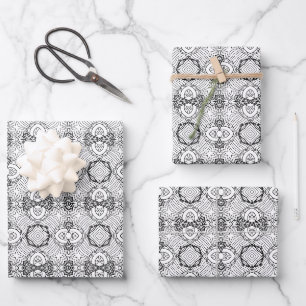 Black and White Mandala Frame Pattern Wrapping Paper Sheet