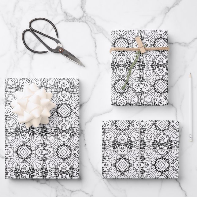 Black and White Mandala Frame Pattern  Wrapping Paper Sheet (Front)