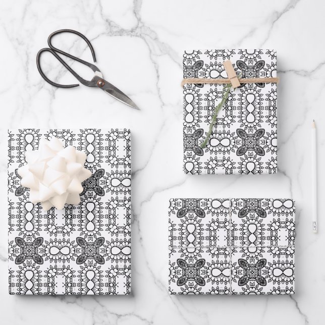 Black and White Mandala Frame Pattern  Wrapping Paper Sheet (Front)