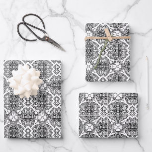 Black and White Mandala Frame Pattern Wrapping Paper Sheet