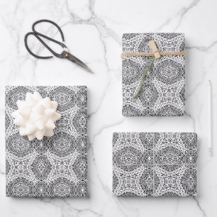 Black and White Mandala Frame Pattern Wrapping Paper Sheet