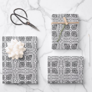 Black and White Mandala Frame Pattern Wrapping Paper Sheet