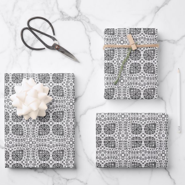 Black and White Mandala Frame Pattern  Wrapping Paper Sheet (Front)
