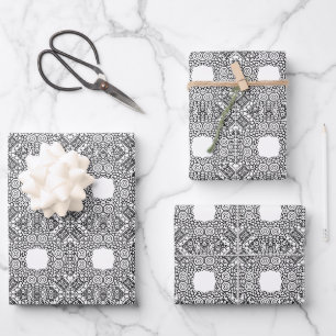 Black and White Mandala Frame Pattern Wrapping Paper Sheet