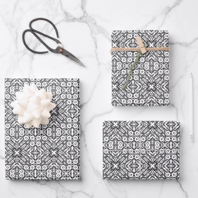 Black and White Mandala Frame Pattern  Wrapping Paper Sheet (Front)