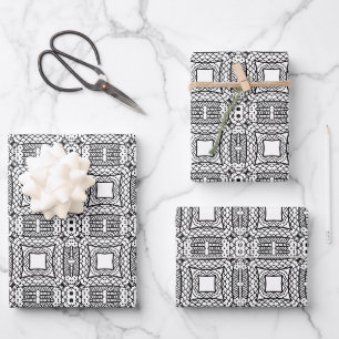 Black and White Mandala Frame Pattern Wrapping Paper Sheet