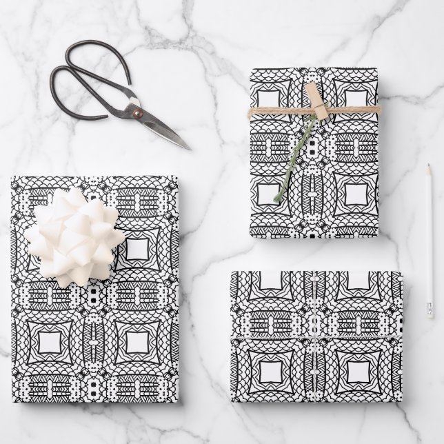 Black and White Mandala Frame Pattern  Wrapping Paper Sheet (Front)