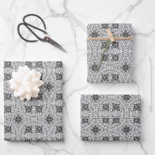 Black and White Mandala Frame Pattern Wrapping Paper Sheet