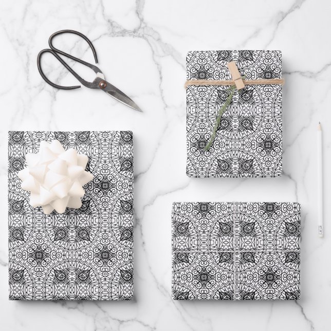 Black and White Mandala Frame Pattern  Wrapping Paper Sheet (Front)