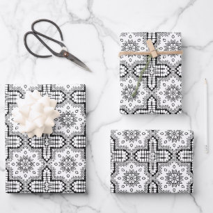 Black and White Mandala Frame Pattern Wrapping Paper Sheet