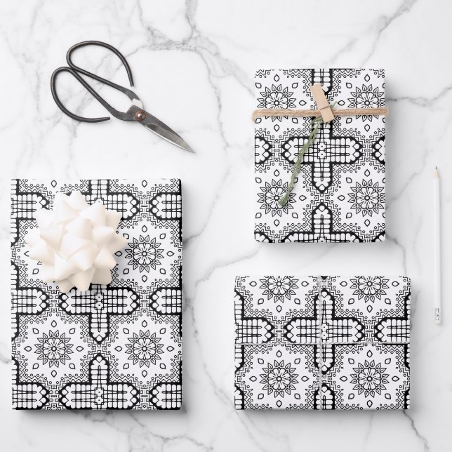 Black and White Mandala Frame Pattern  Wrapping Paper Sheet (Front)